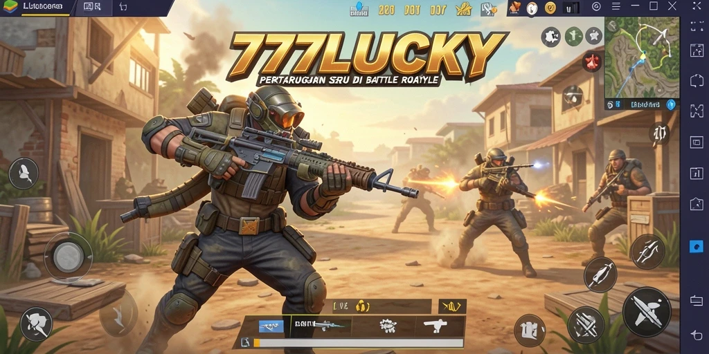 Tampilan gameplay menegangkan di 777LUCKY dalam pertempuran Battle Royale.