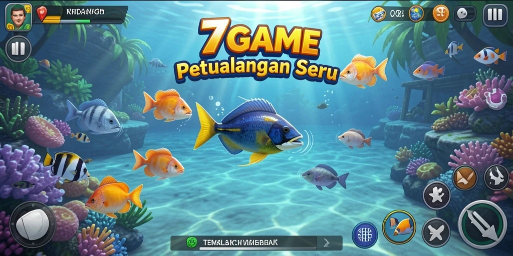 Tampilan gameplay seru dalam 7GAME yang menembak ikan.