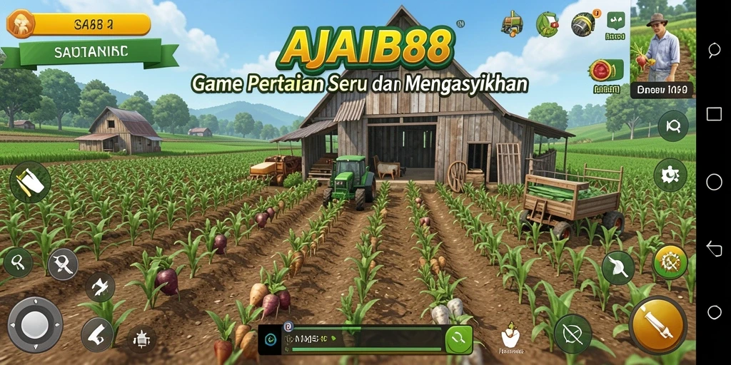 Tampilan gameplay AJAIB88 dengan taman dan hewan yang ceria.