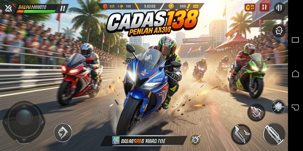 Tampilan gameplay menegangkan di CADAS138 dengan motor balap yang cepat.