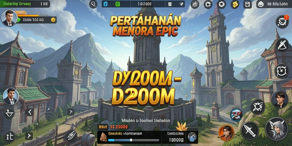 Tampilan gameplay D200M dengan menara dan musuh beraksi.