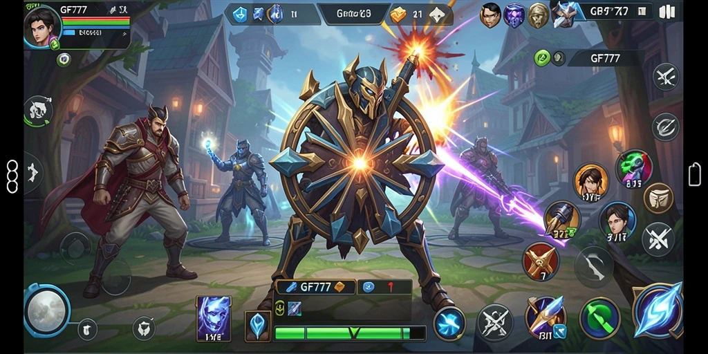 Screenshot dari GF777 menunjukkan aksi pertempuran yang intens dalam permainan SLG.