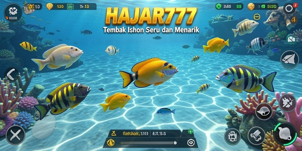 Screenshot gameplay HAJAR777 menampilkan aksi seru berburu ikan.