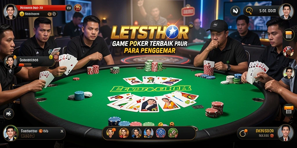 Gameplay LETSTHOR menampilkan keseruan permainan Poker yang mendebarkan.