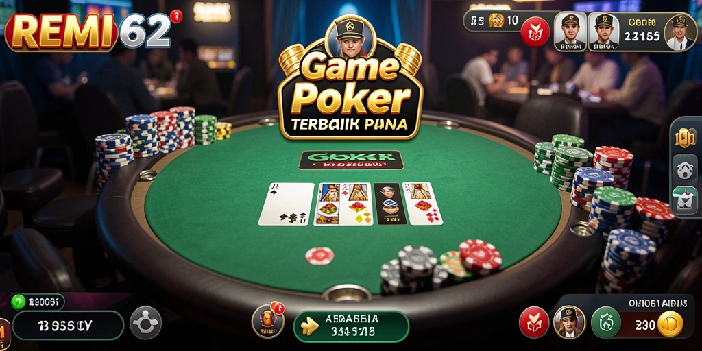 Screenshot REMI62 menampilkan gameplay seru dalam permainan Poker.