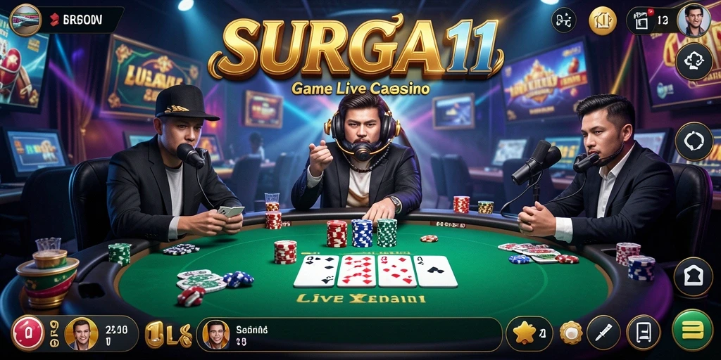 Tampilan gameplay SURGA11 yang menarik dengan dealer langsung dan berbagai permainan kasino.
