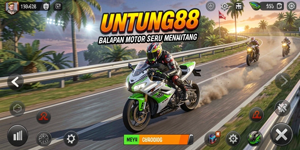 Tampilan gameplay UNTUNG88 yang penuh aksi dan realisme balap motor.