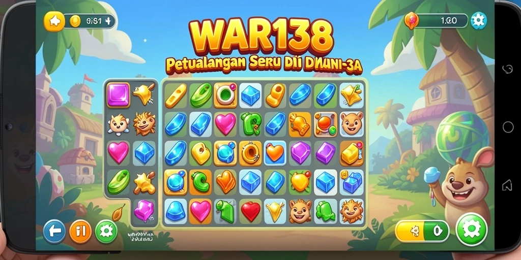 Tampilan gameplay seru di WAR138 dengan berbagai tantangan Match-3.