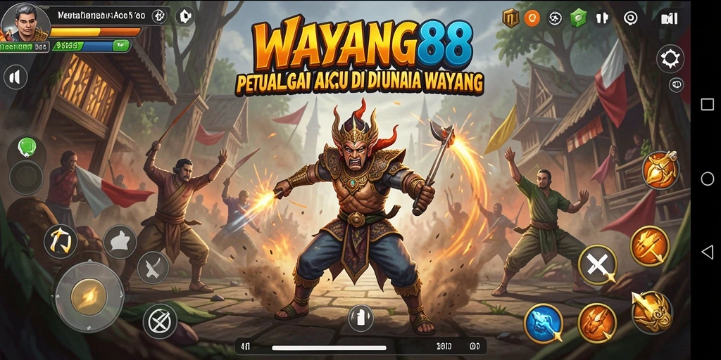 Screenshot gameplay WAYANG88 yang menunjukkan aksi seru di arena pertarungan.