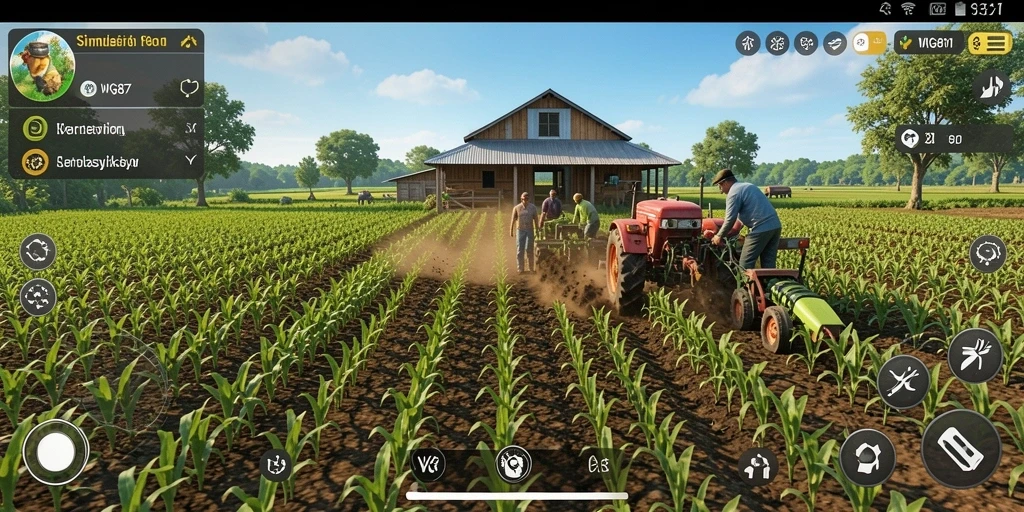 Screenshot gameplay WG87 menampilkan suasana pertanian yang hidup dan menarik.