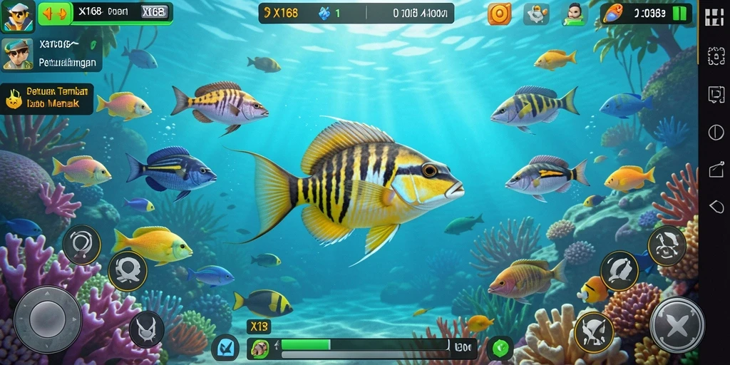 Screenshot menunjukkan aksi seru menembak ikan di X168.
